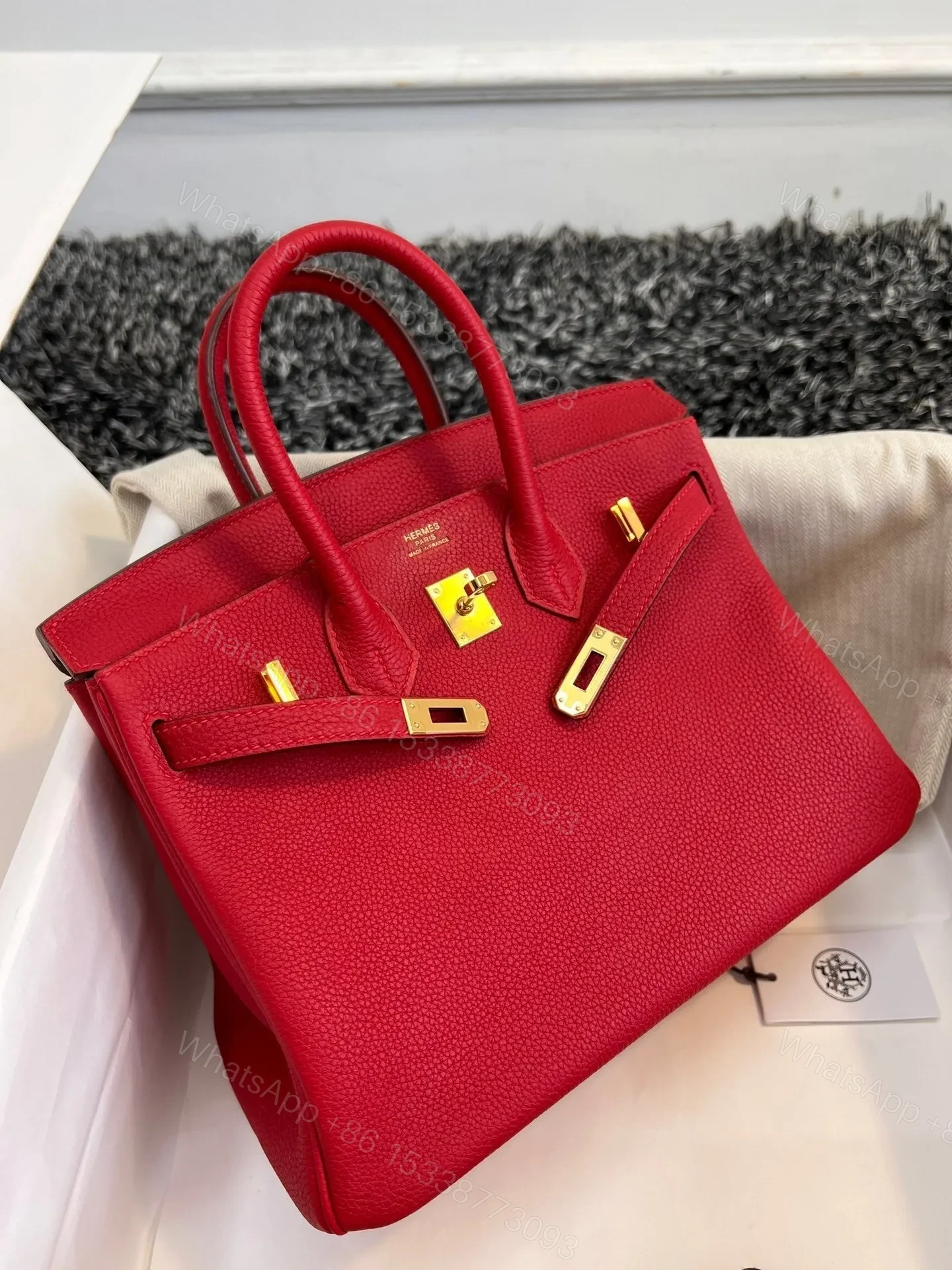 View 2 of HN 25CM RED TOGO LEATHER GOLD HARDWARE