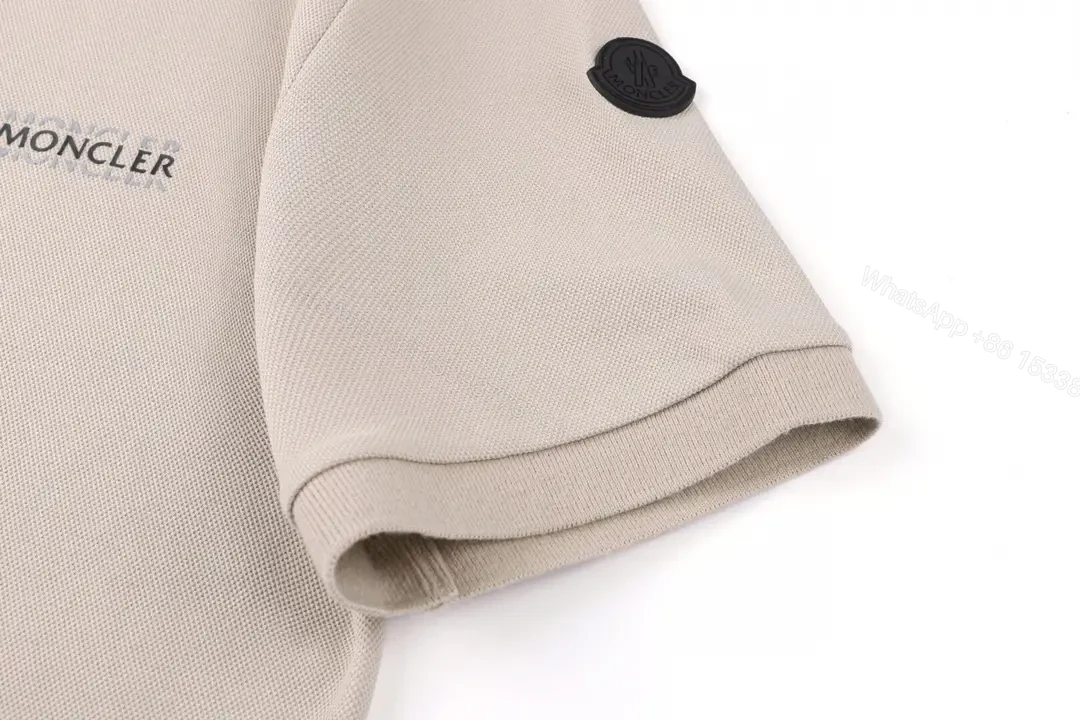 View 6 of Beige Polo Shirt Short-Sleeve Classic Collar Patch Logo Polo Hem