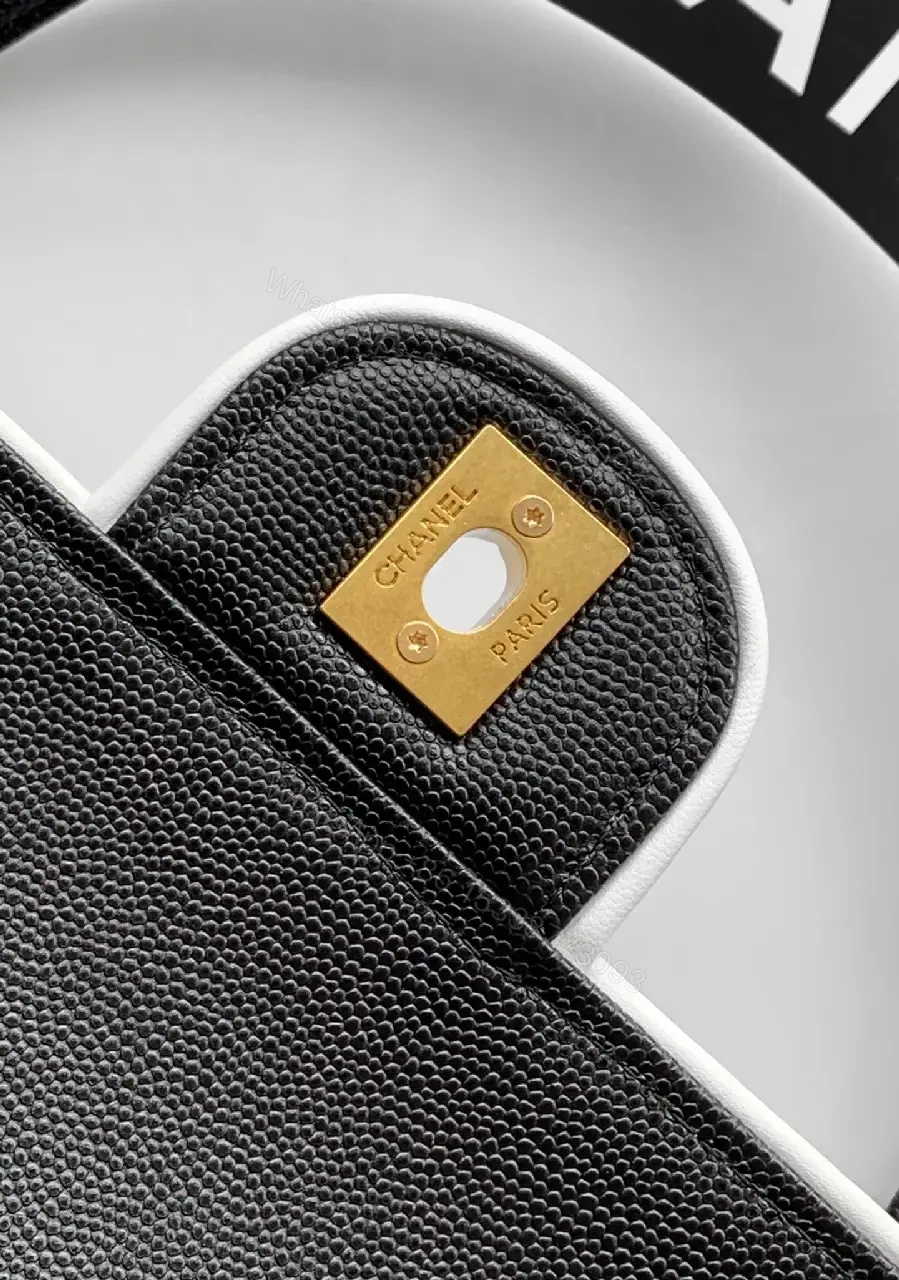 View 7 of Chic Black Leather Flap Bag with White Piping Contrasts