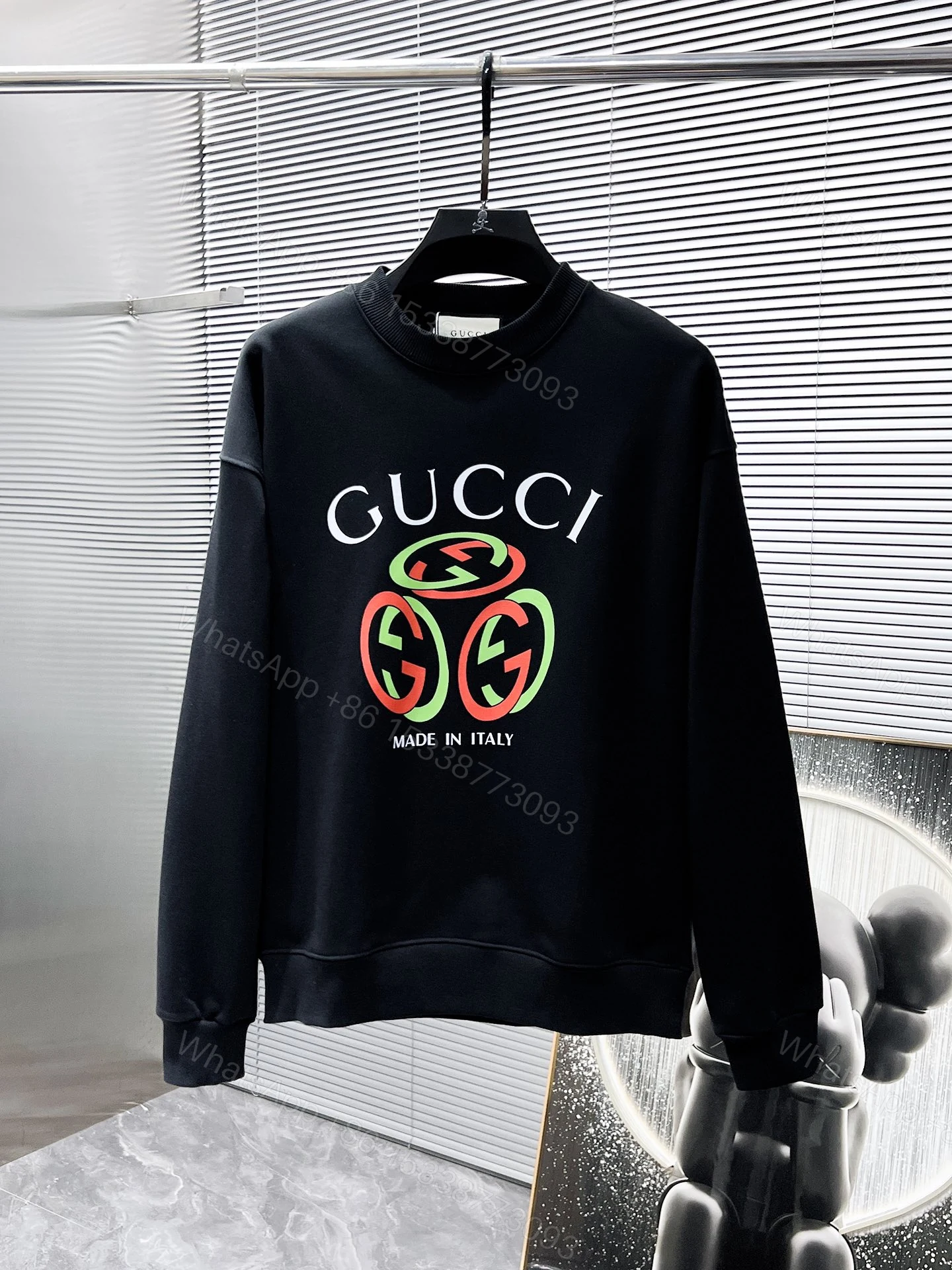 Gucci高仿男士圓領衛衣 黑色立體GG綠紅標示義式設計款 — view 1