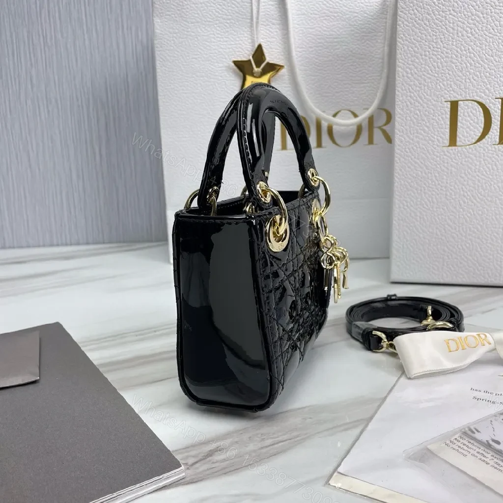 View 5 of Glossy Patent Top-Handle Bag – Gold Charm Accent, Mini Luxe