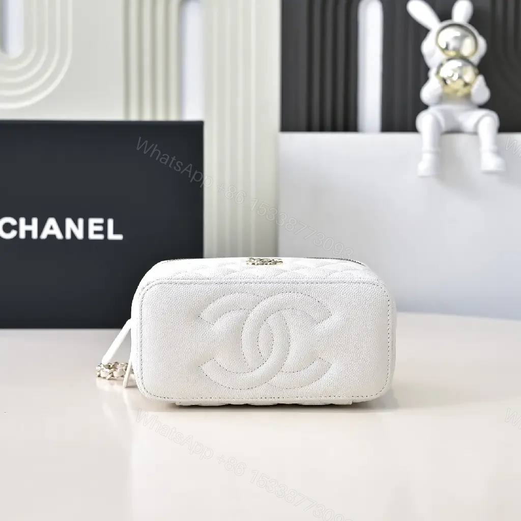View 10 of Quilted White Belt Bag with Gold Emblem, Compact Luxury