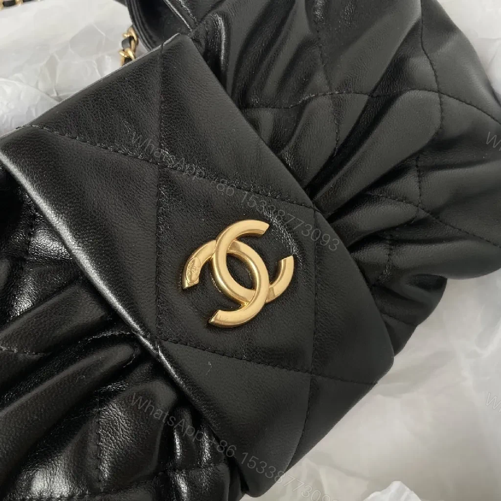 View 8 of Quilted Black Leather Handbag with Gold Hardware - Chic Style