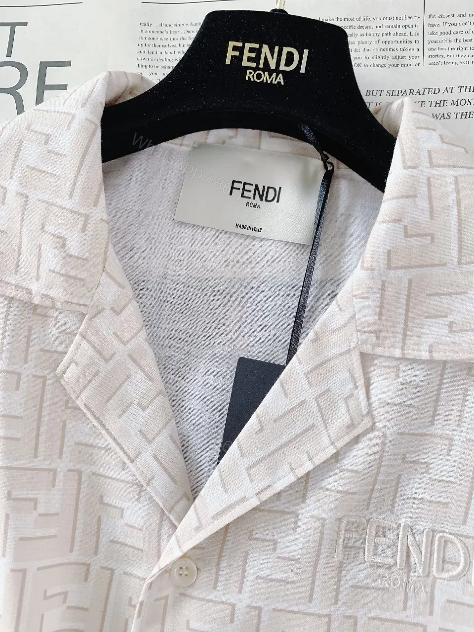 View 2 of Off-White Beige Embossed Geometric Polo Shirt - Short Sleeve, Relaxed Fit