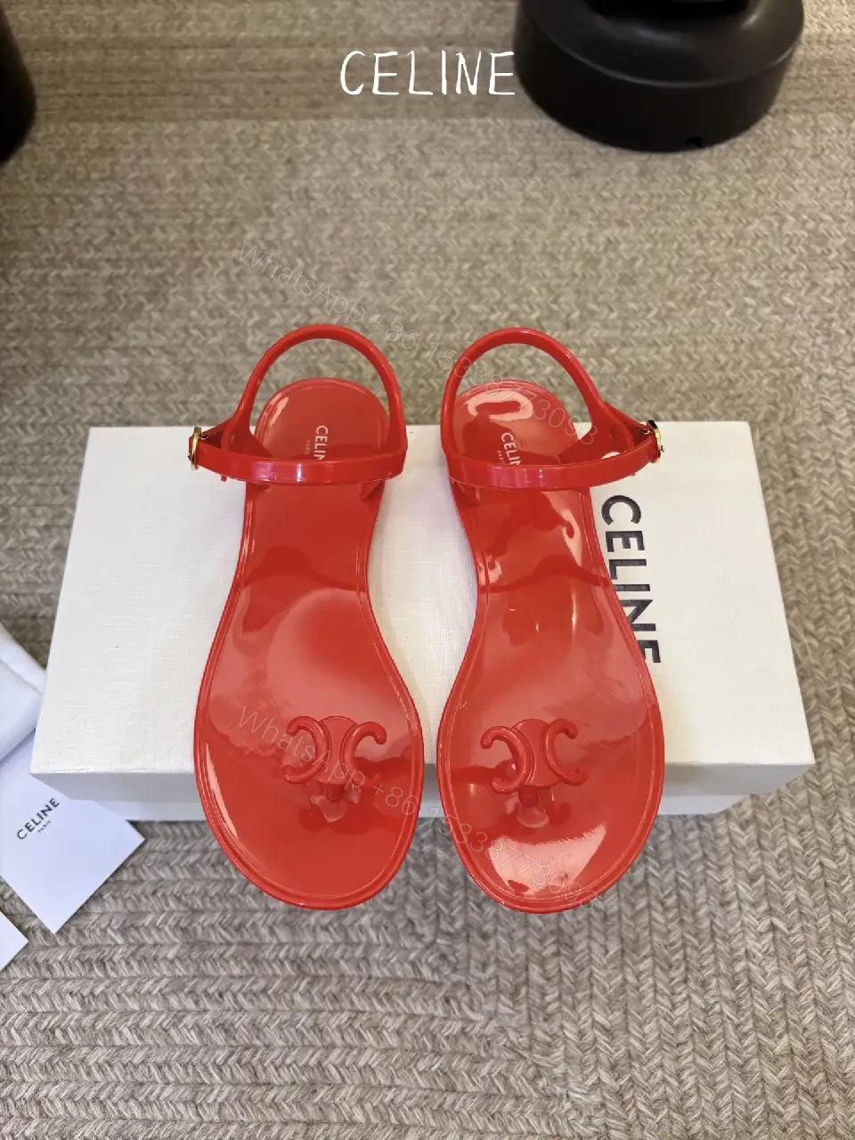View 2 of Red Patent Jelly Sandals Celine Style Statement Feature Sandal Product