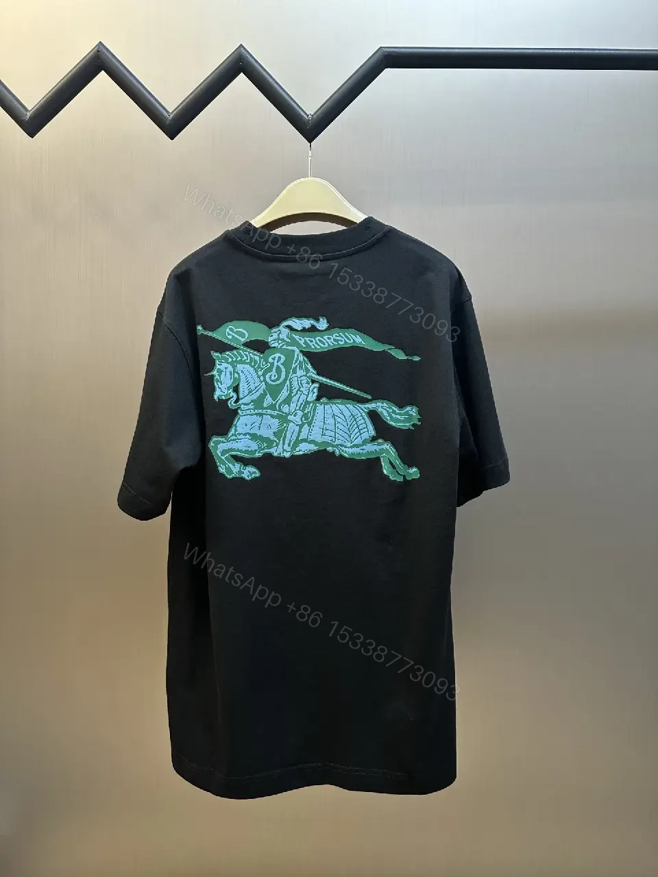 View 6 of Black Knit Oversized Tee Turquoise Burberry Text T-Shirt