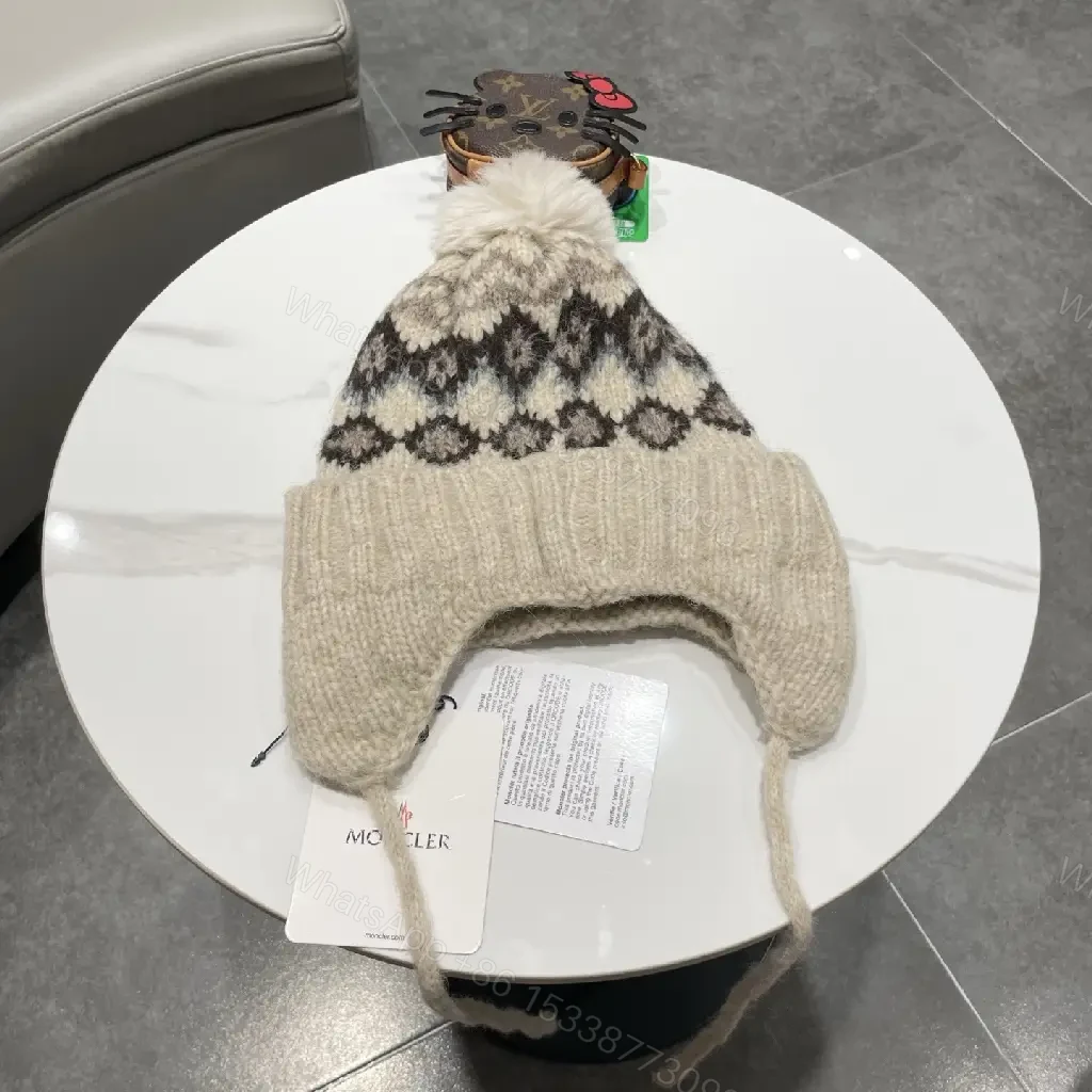 View 6 of Cozy Diamond Knit Beanie with Pom Pom—Premium Wool Blend