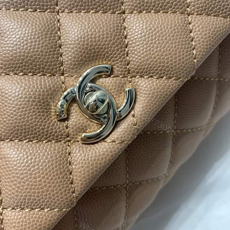 View 5 of Chic Quilted Tan Leather Handbag with Chain Accent