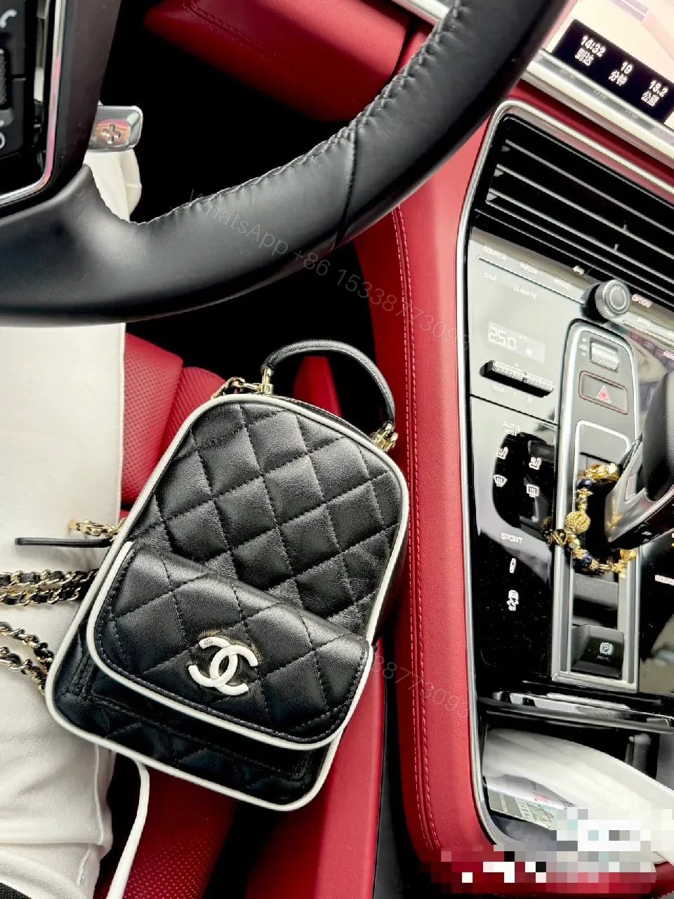 View 2 of Quilted Black Leather Mini Backpack – Luxe, Chain-strap Style