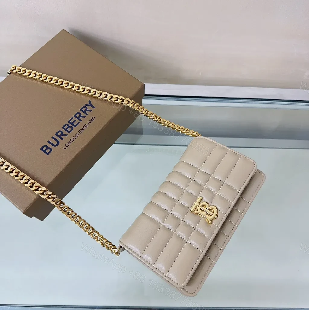 View 6 of Quilted Crossbody with Gold Chain – Beige Luxury Bag