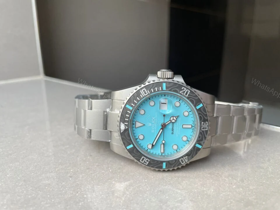 View 4 of DIWF FACTORY 1:1 Rolex Submariner Sandblasted Best Edition Carbon Bezel Tiffany Blue Dial Dial VR3135