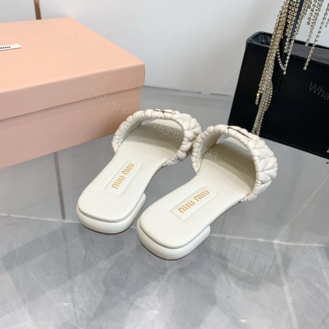 View 8 of MIUMIU MATELASSÉ NAPPA LEATHER SLIDES WHITE 5XX605 88T F0009 F 010