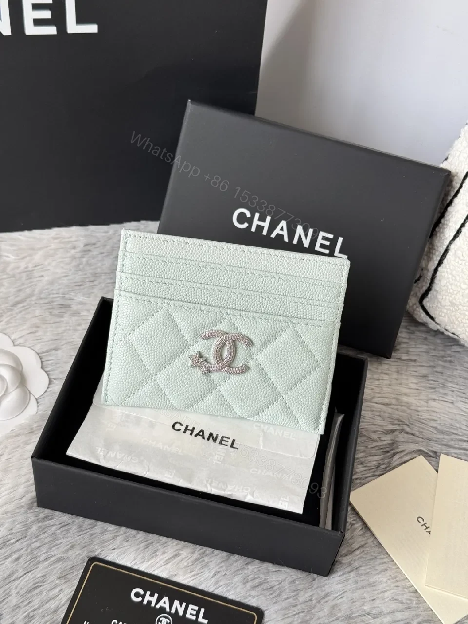 View 3 of Pastel Mint Quilted Leather Wallet with Interlocking CC – Everyday Luxury