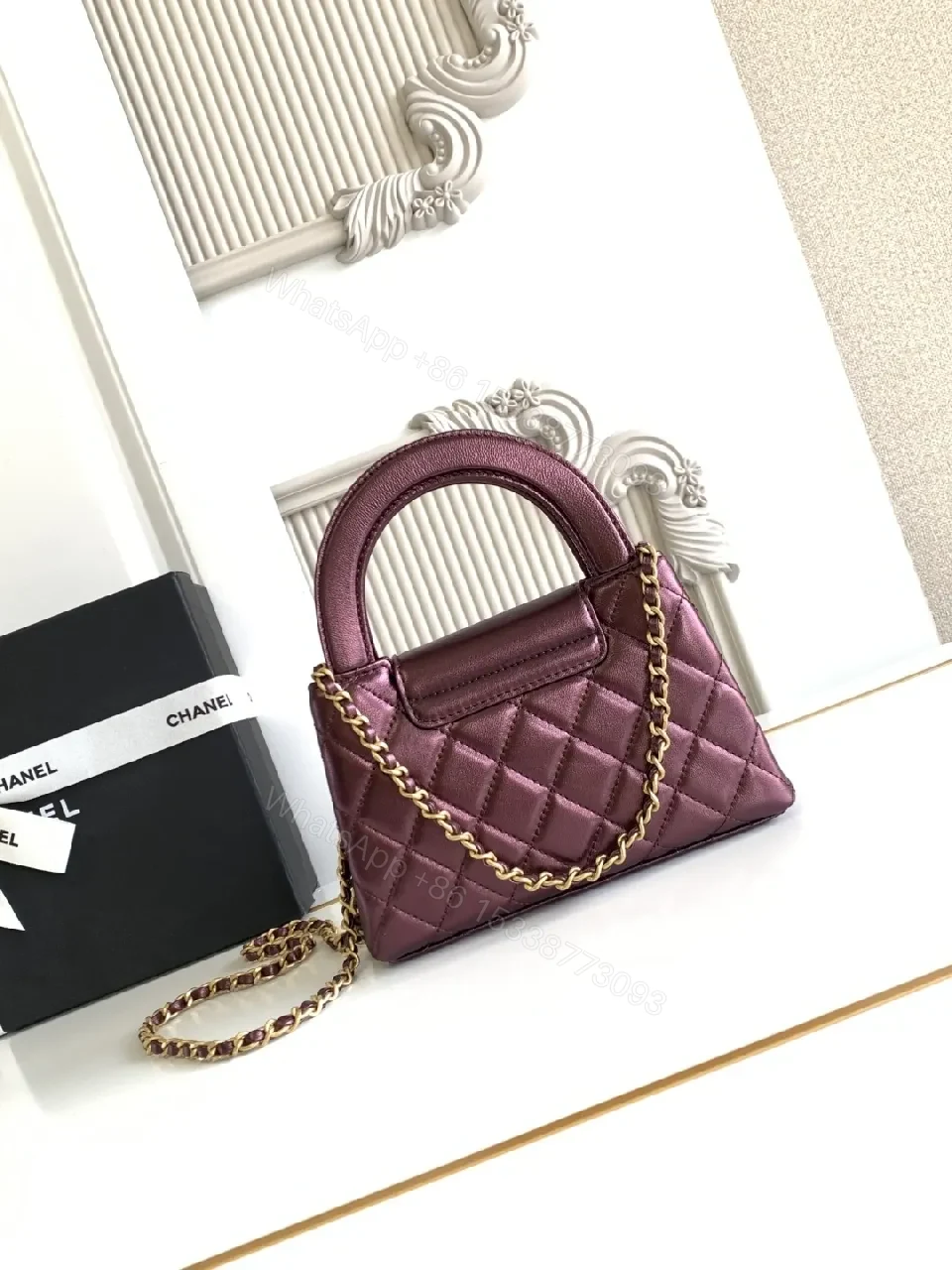 View 10 of Chic Quilted Mini Bag — Burgundy Leather, Gold Hardware, Compact Luxe