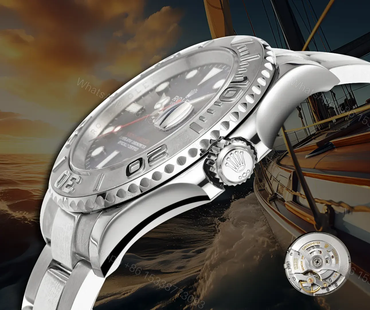 View 5 of Fake Rolex Yacht-Master 37 Rhodium Platinum Bezel 268622-0001