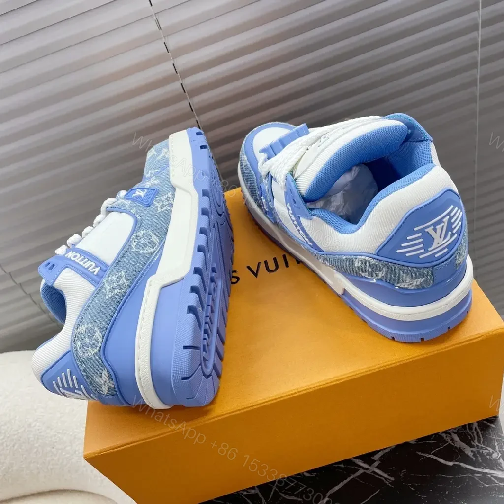 View 6 of Lightweight Luxe Platform Sneakers: White & Ice Blue, Designer-Inspired