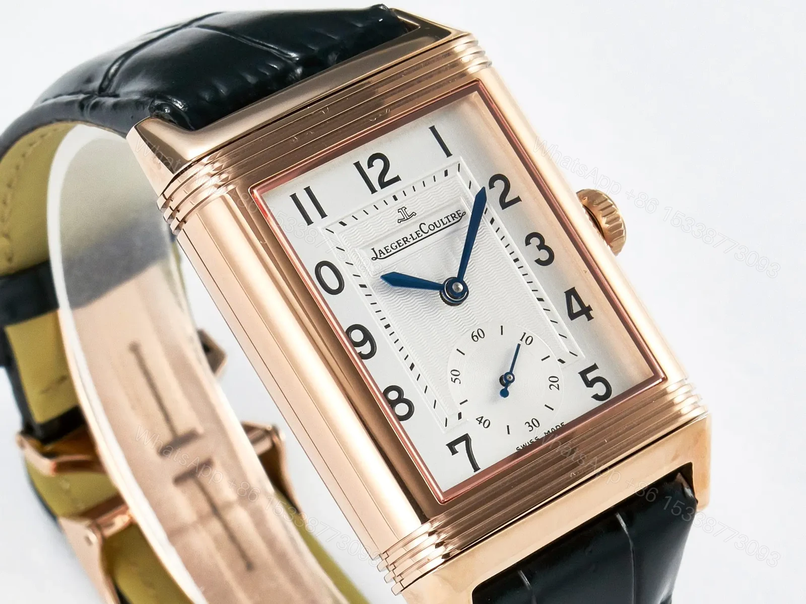 View 5 of Reverso Classic Duoface Small Seconds RG MGF Best Edition White Textured Dial on Black Leather Strap A854A