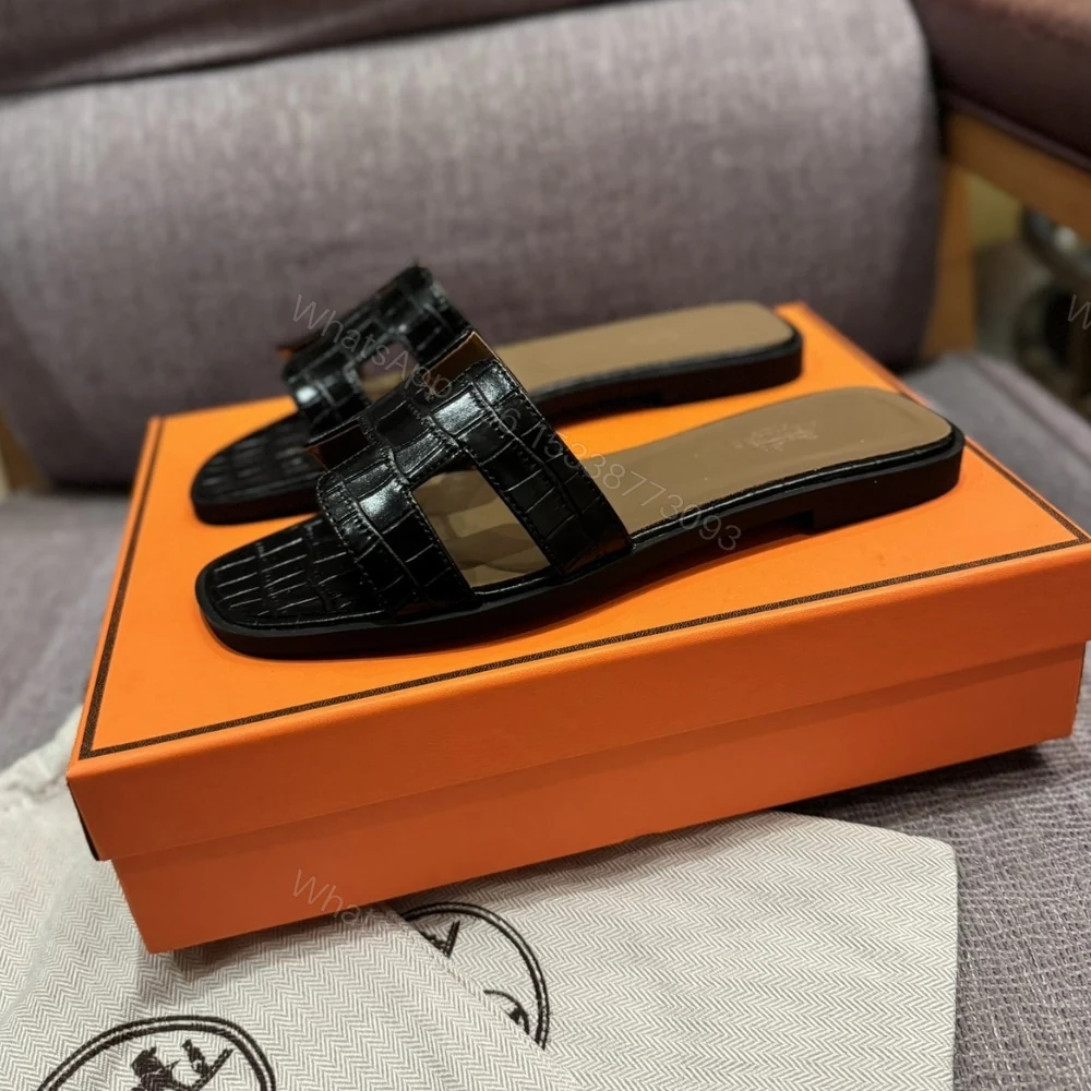 View 4 of HERMÈS ORAN SANDAL ALLIGATOR IN BLACK H001089Z 01360