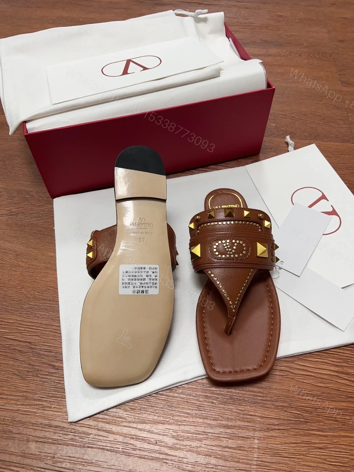 View 6 of Valentino Women Brown Leather Studded Sandals
