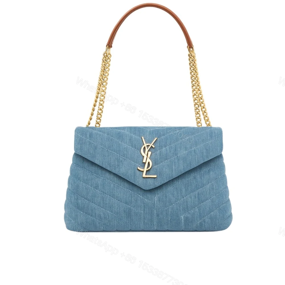 Saint Laurent Loulou Small Chain Bag In Quilted Y Denim Blue 25Cm — view 1