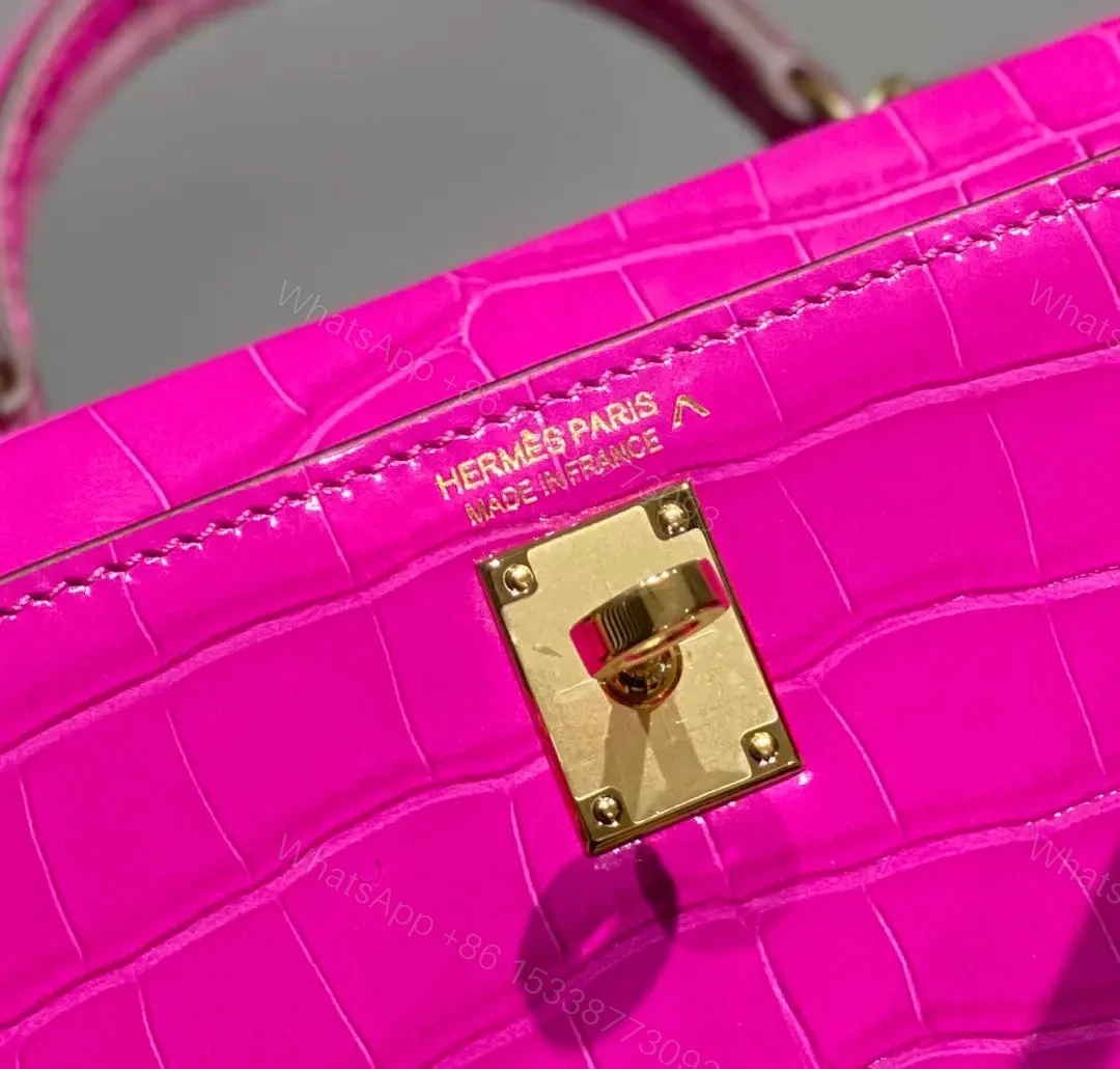 View 4 of HN MINI IN DEEP MAGENTA CROCODILE SKIN GOLD HARDWARE