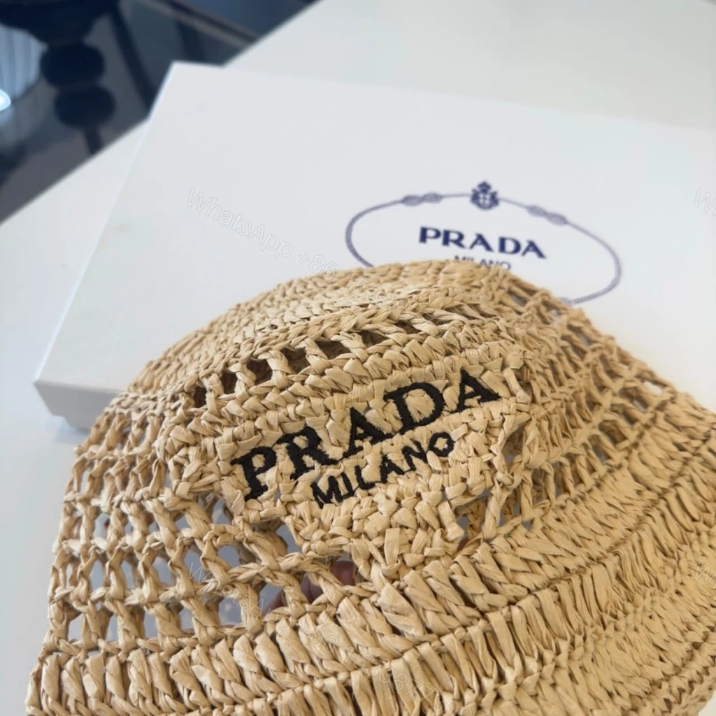 View 3 of Prada Crochet Bucket Hat Raffia Natural