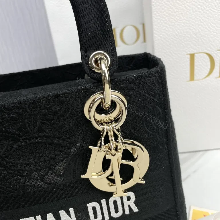 View 5 of Compact Lace-Texture Dior Logo Tote: Luxe City Bag