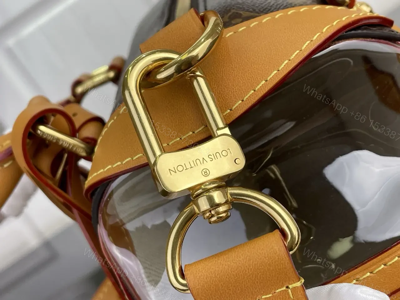 View 11 of Dark Brown LV Monogram Rolling Handbag with Tan Leather Trims