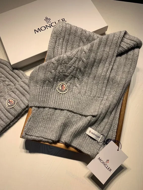 View 5 of Moncler Grey Knit Beanie & Scarf Set â€“ Luxe Winter Warmth