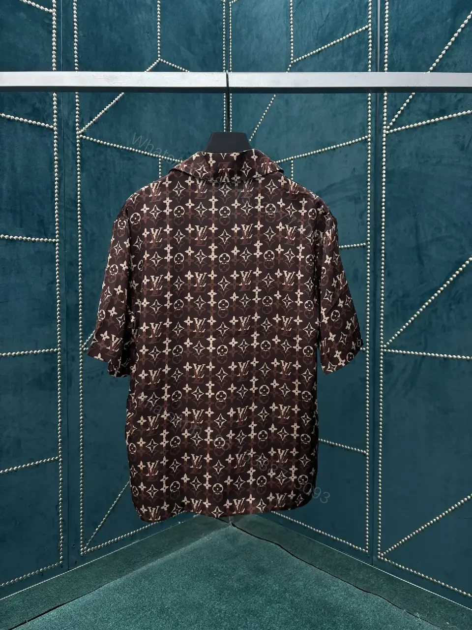 View 9 of Brown LV Monogram Short-Sleeve Shirt, Relaxed Button-Front Classic Style