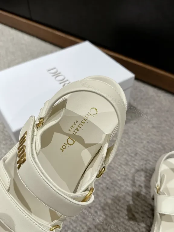 View 9 of Chunky White Leather Sandals with Gold Branding, Dior-Inspired