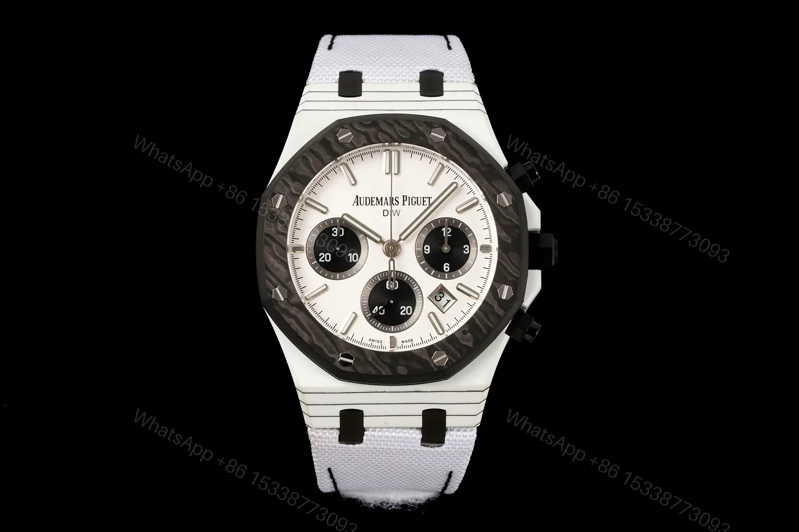 Audemars Piguet Replica Royal Oak Chronograph 42MM Premium Carbon Bezel White Strap Edition AP-RO-CB-WHT-42 — view 1