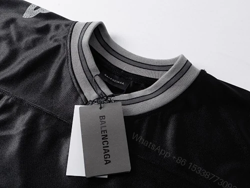 View 3 of Balenciaga Clothes 3B Silhouette Ribbed V-neck Printed T-shirt Black/Blue/Gray