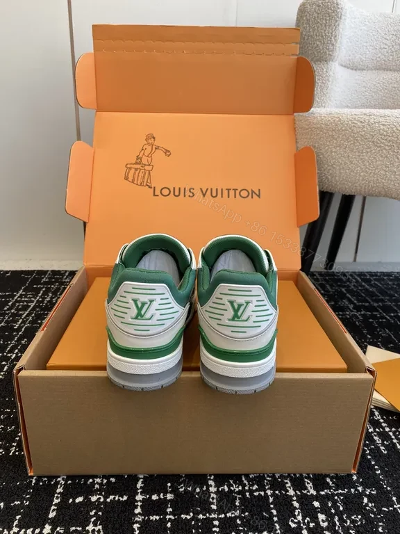View 8 of Bold Green & White LV-Inspired High-Top Sneakers