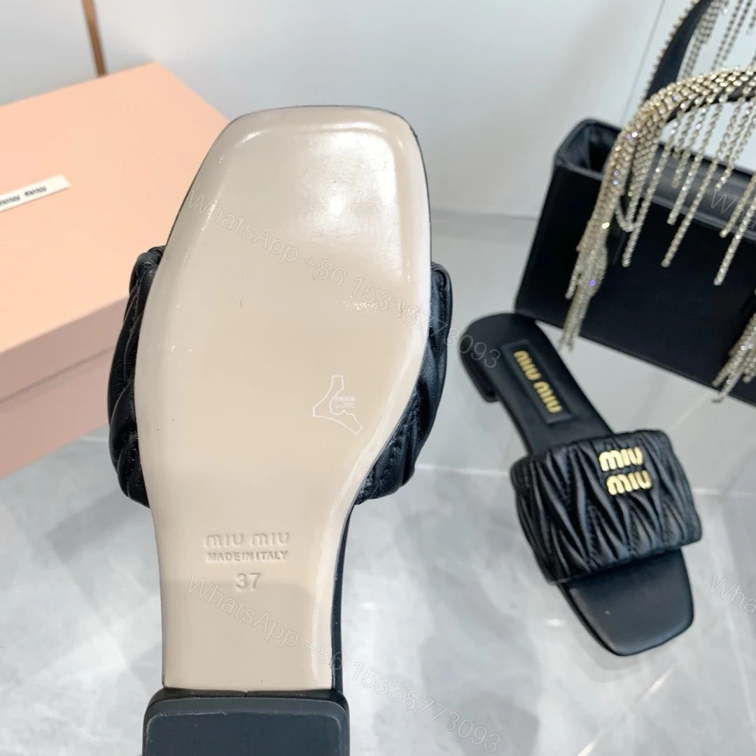 View 9 of MIUMIU MATELASSÉ NAPPA LEATHER SLIDES BLACK