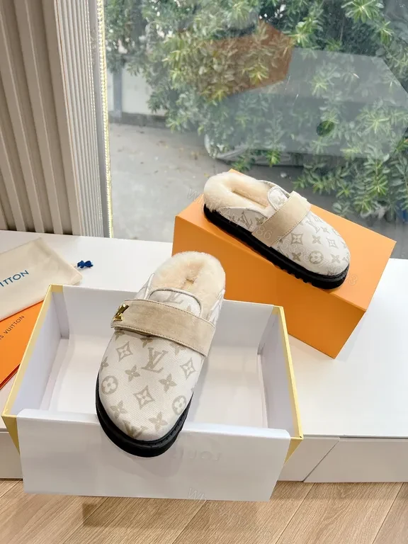 View 7 of Relaxed-Luxe LV Monogram Slip-Ons with Fur Lining