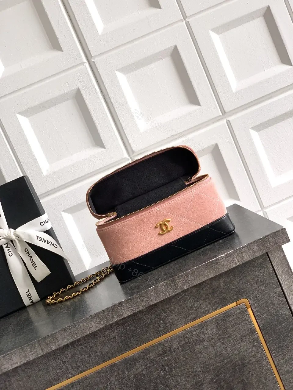 View 10 of Velvet Pink & Black Mini Crossbody: Luxe Two-Tone Chic