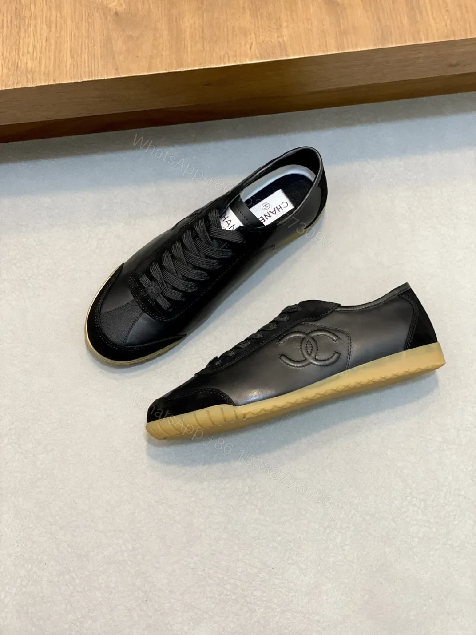 View 3 of Black + Leather + Sneaker + Subtle Designer Accents + Sneakers