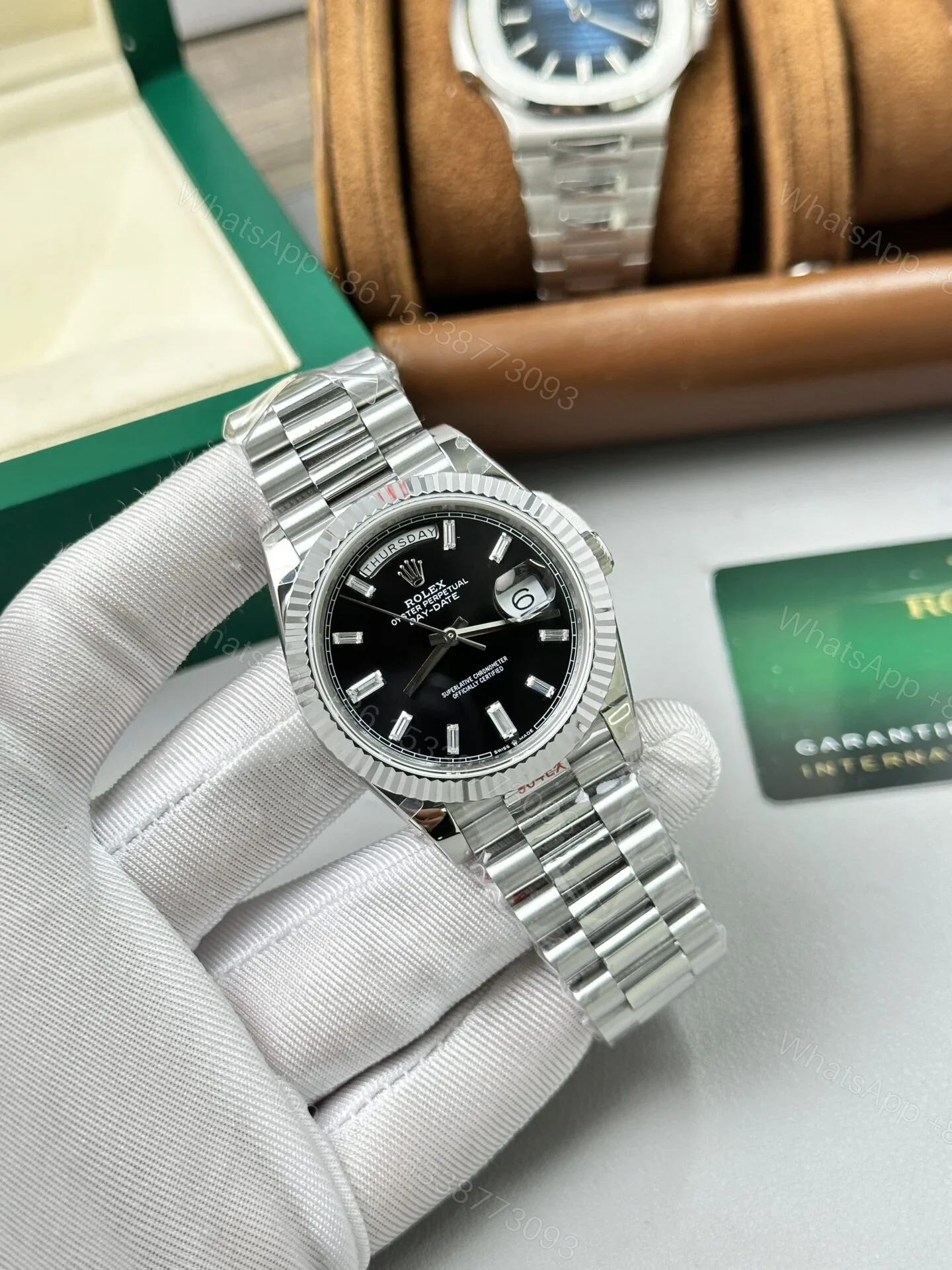 View 4 of Superclone Rolex Day-Date Bright Black Diamond Dial 228236-0004 40 mm
