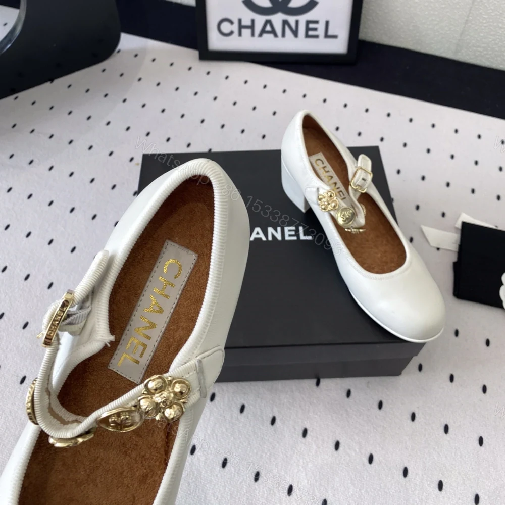 View 4 of 高仿Chanel*G45778N圓頭塔扣芭蕾舞鞋4.5CM白色免檢版