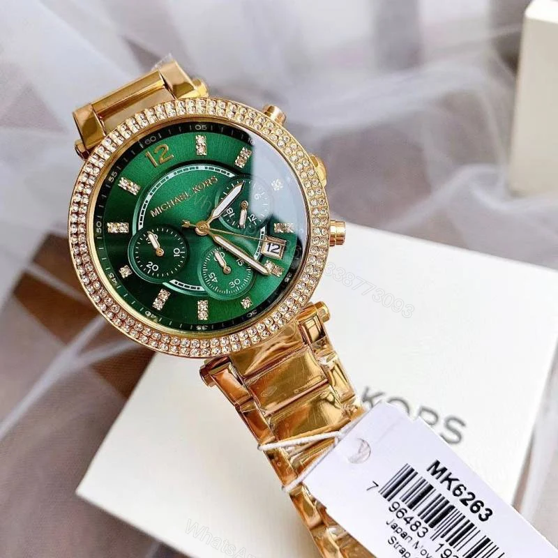 View 4 of First Copy Michael Kors Parker Gold Green Watch For Women