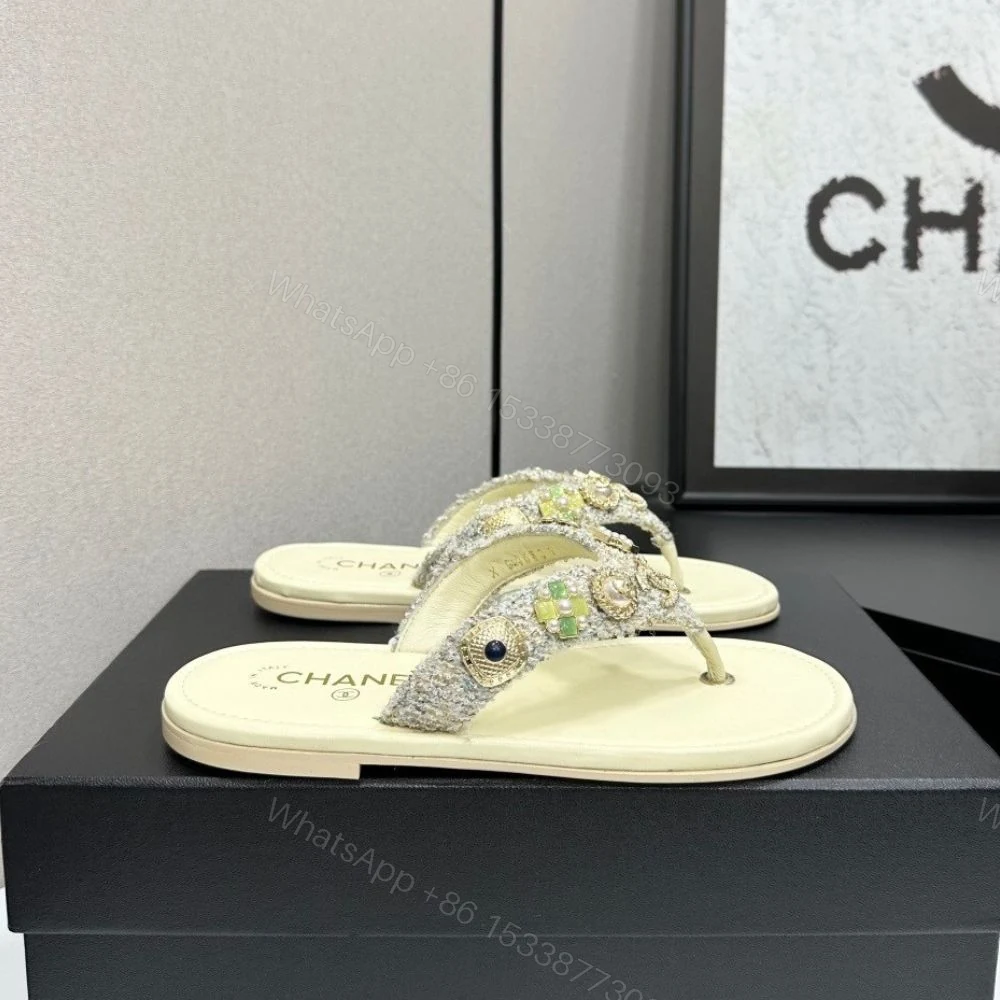 View 2 of Chanel Thong Jewel Embellished Cream