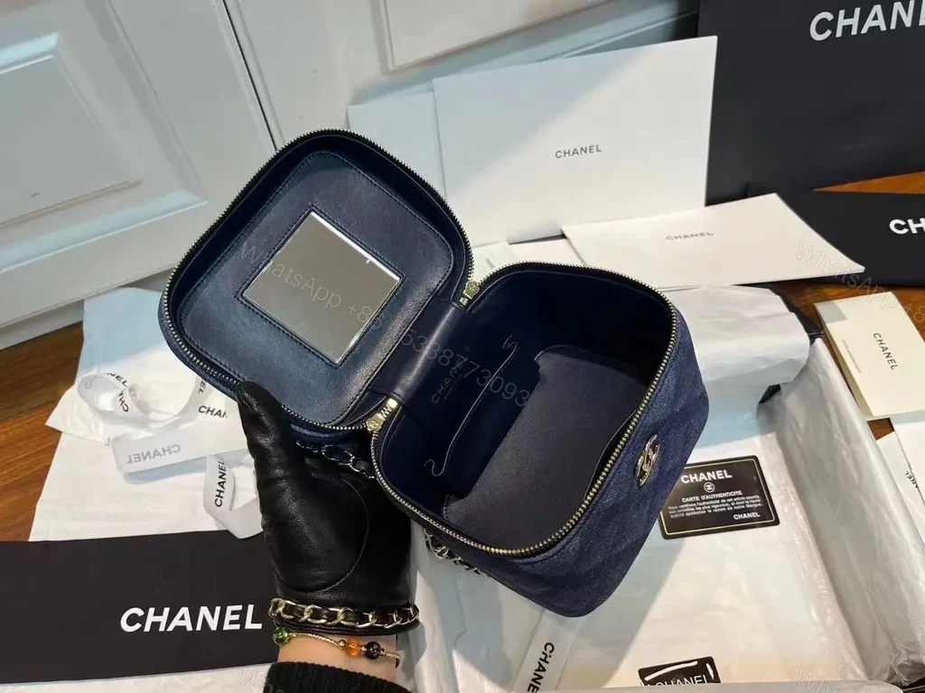 View 2 of Mini Denim Chanel Logo Crossbody â€“ City-Chic Compact Bag