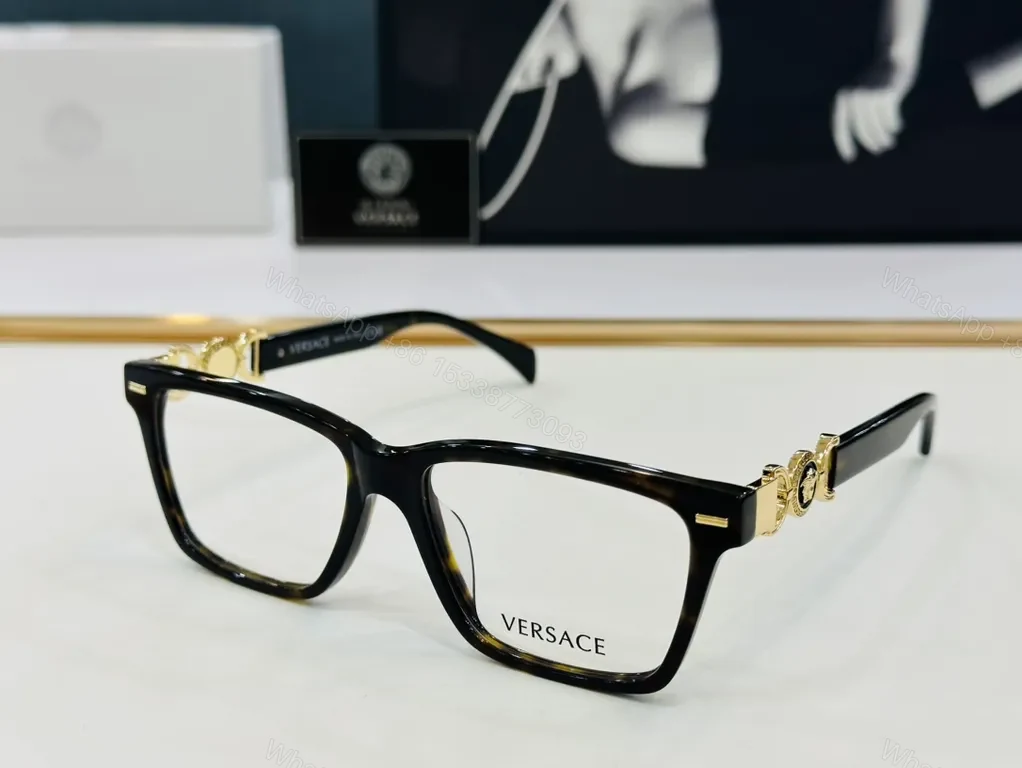 View 3 of Black Gold Versace-Inspired Eyewear: Rectangular Acetate Frames with Medusa Detail
