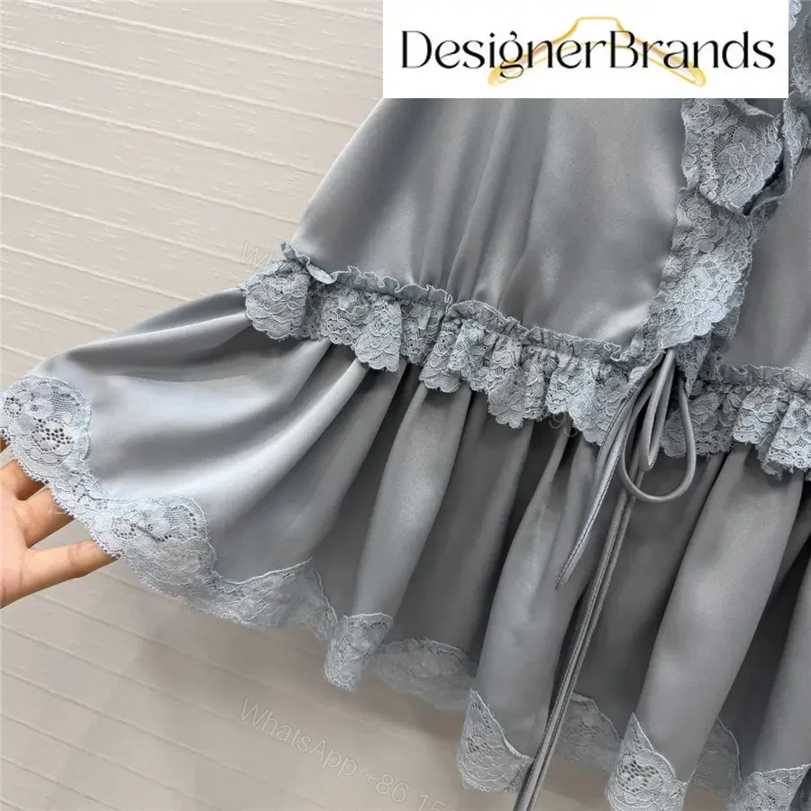 View 4 of Chloe Blue Silk-Satin Top with Lace Trim