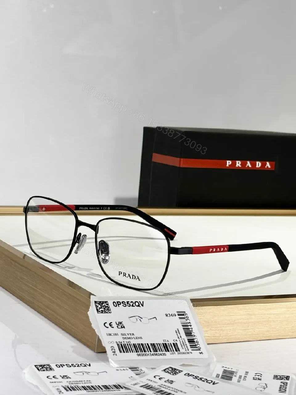 View 7 of Silver Metal Minimalist Precision Eyewear with Red Accents, Luxury Glasses