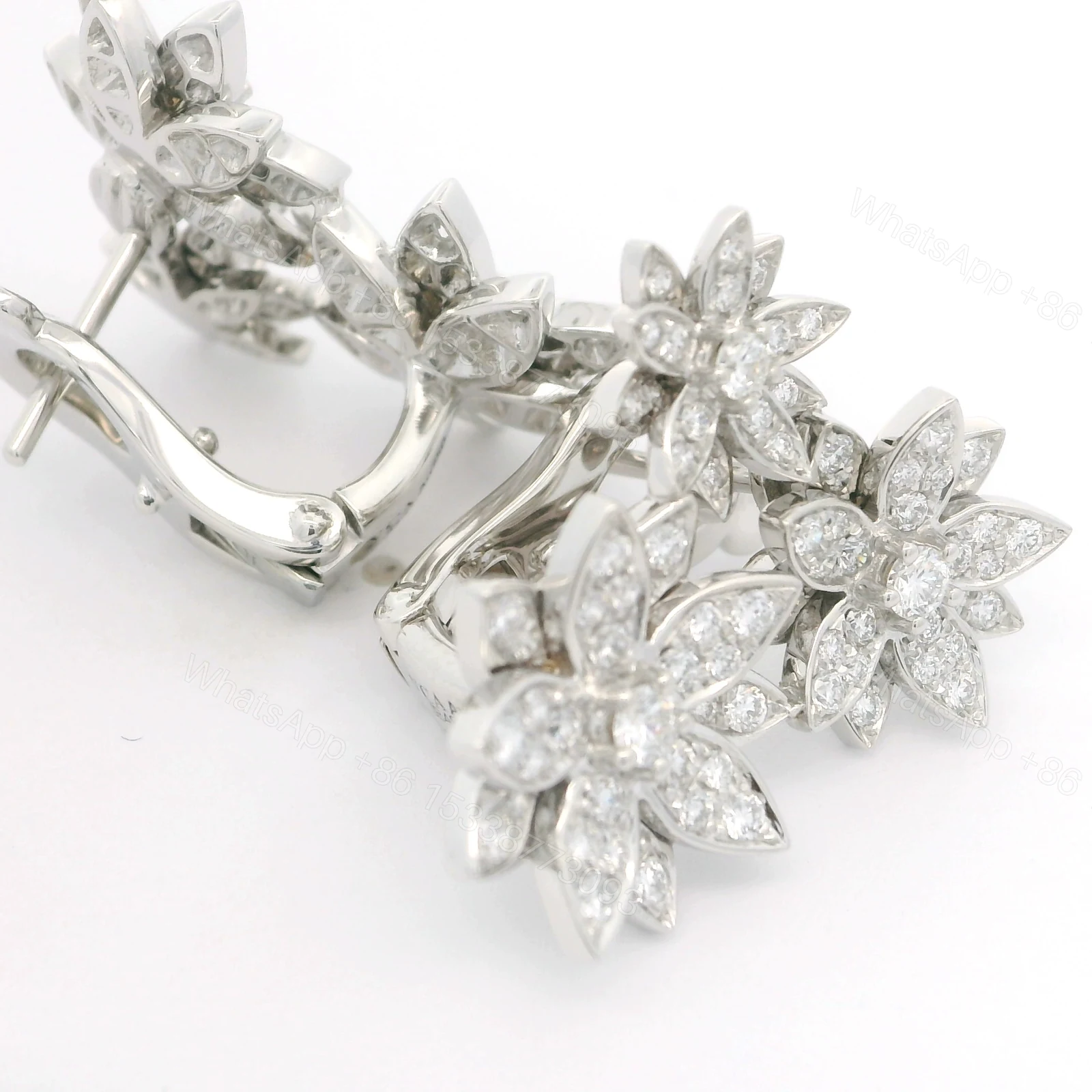 View 4 of 18K Van Cleef & Arpels Lady Lotus 3 Flowers Earrings