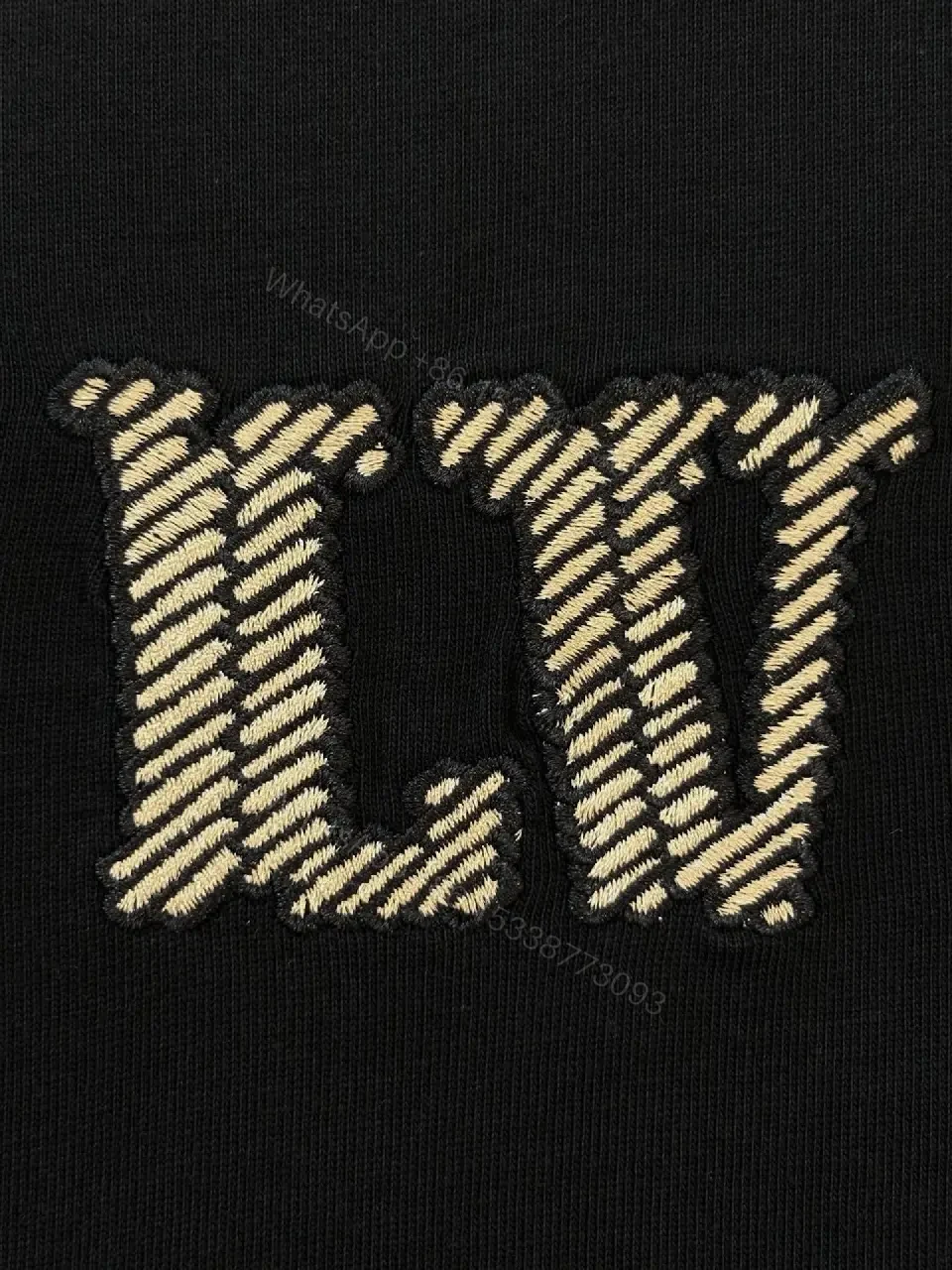 View 4 of Black Crystal-Embellished LV Tee: Premium Minimalist Style