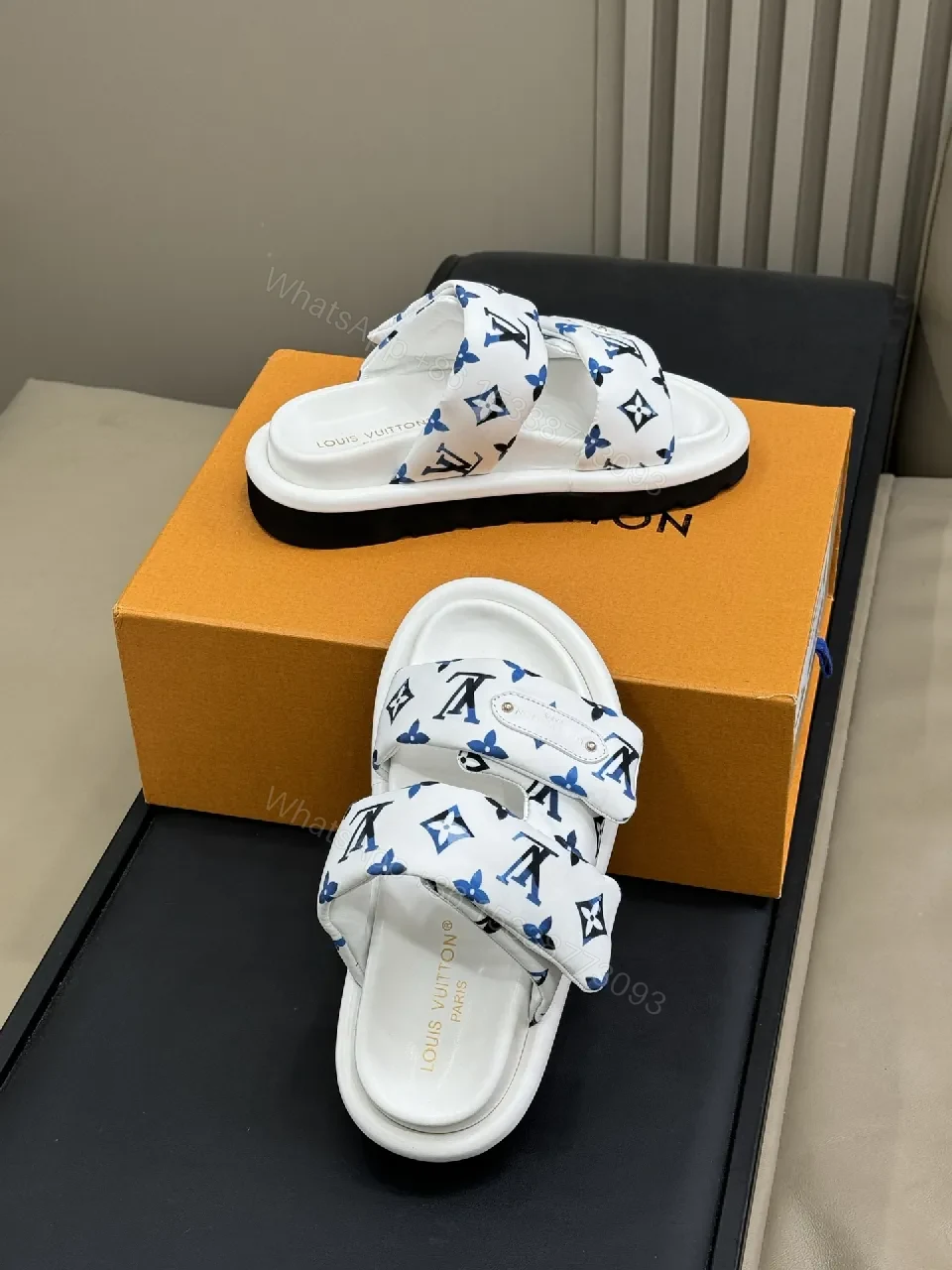 View 5 of Monogram-Pattern White Slip-Ons with Signature Logo