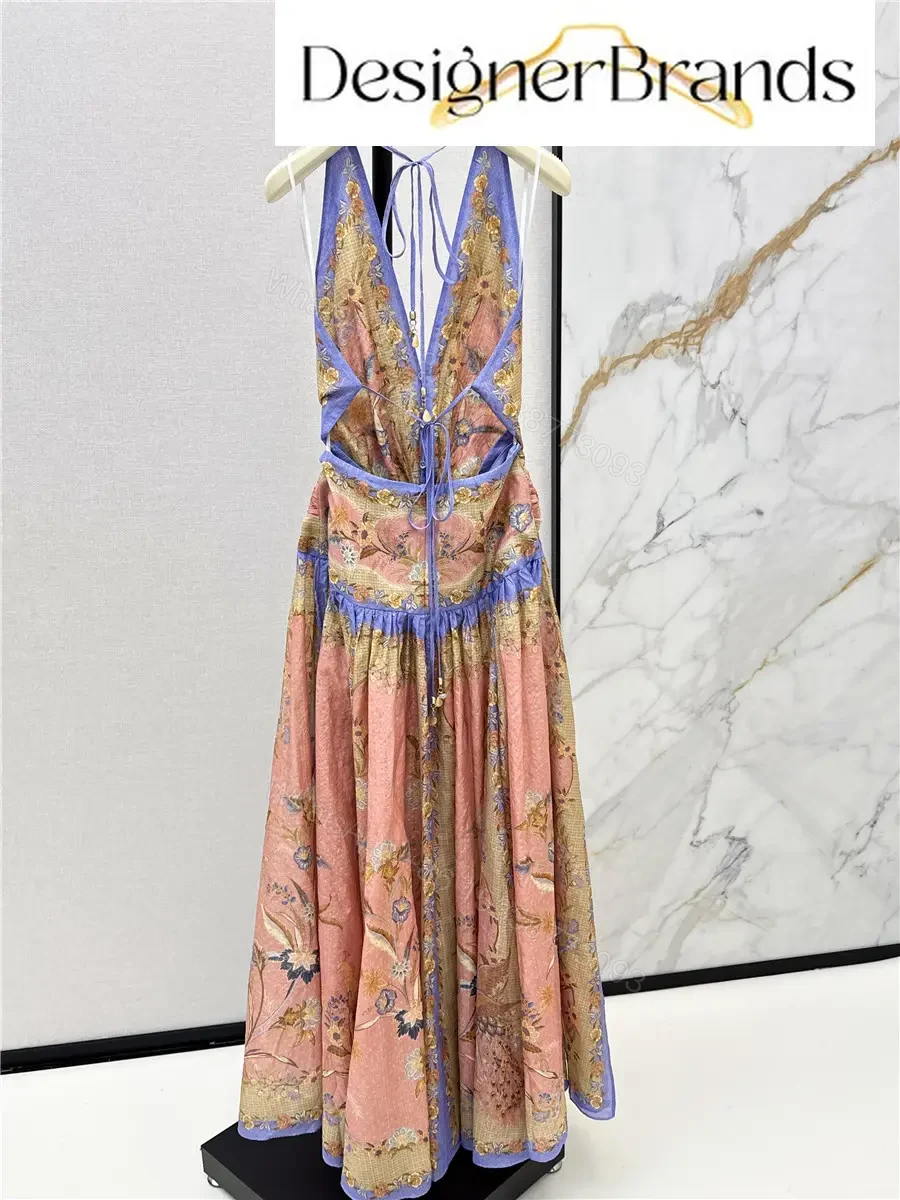 View 8 of Zimmermann Indra Printed Silk-Cotton Blend Halter Maxi Dress